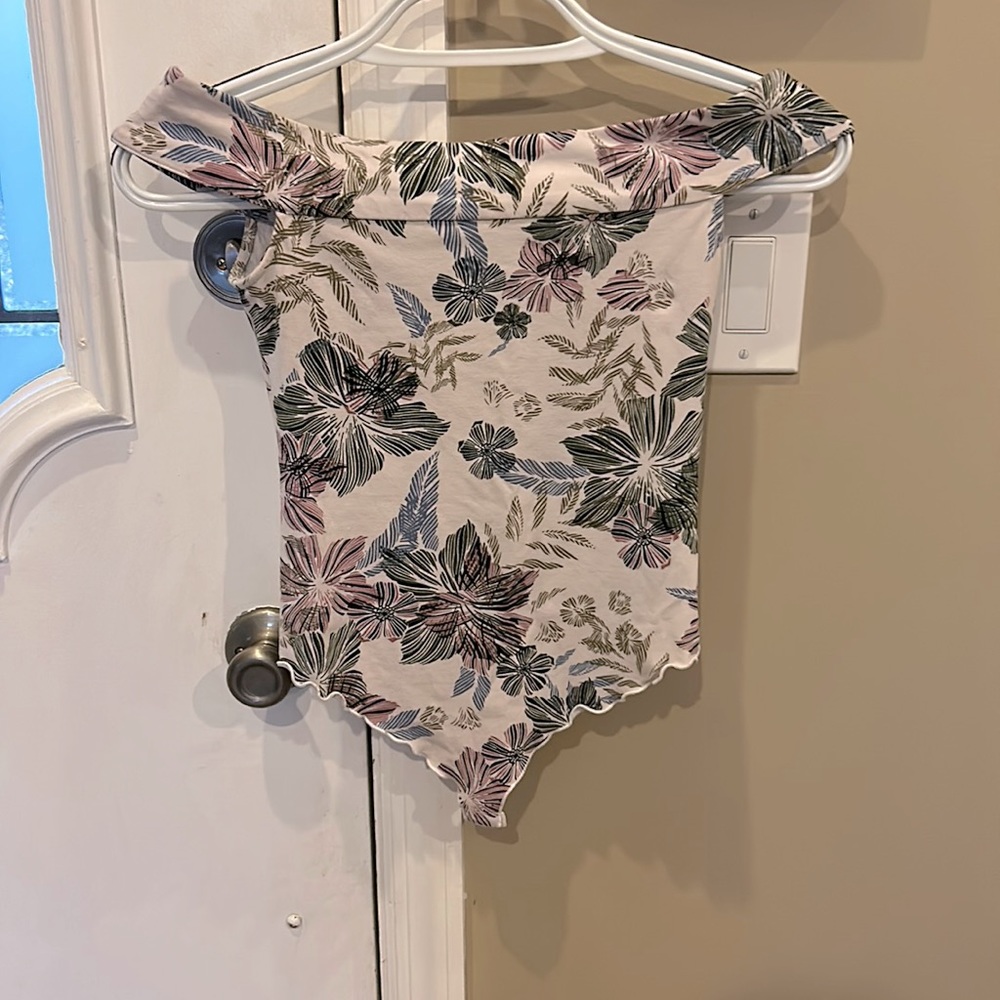 Intimately Free People off the shoulder floral bodysuit with lettuce trim